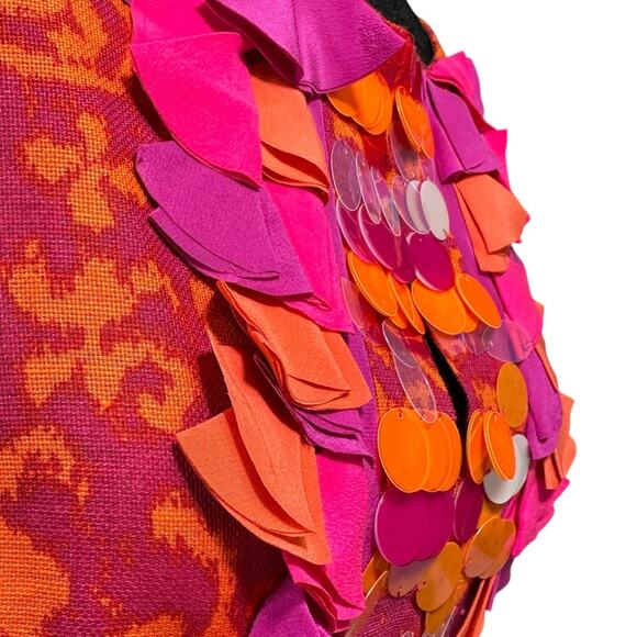 Nanette Lepore Embellished Pink Orange Linen & Silk  Dress Pockets Spring Summer - Picture 7 of 12